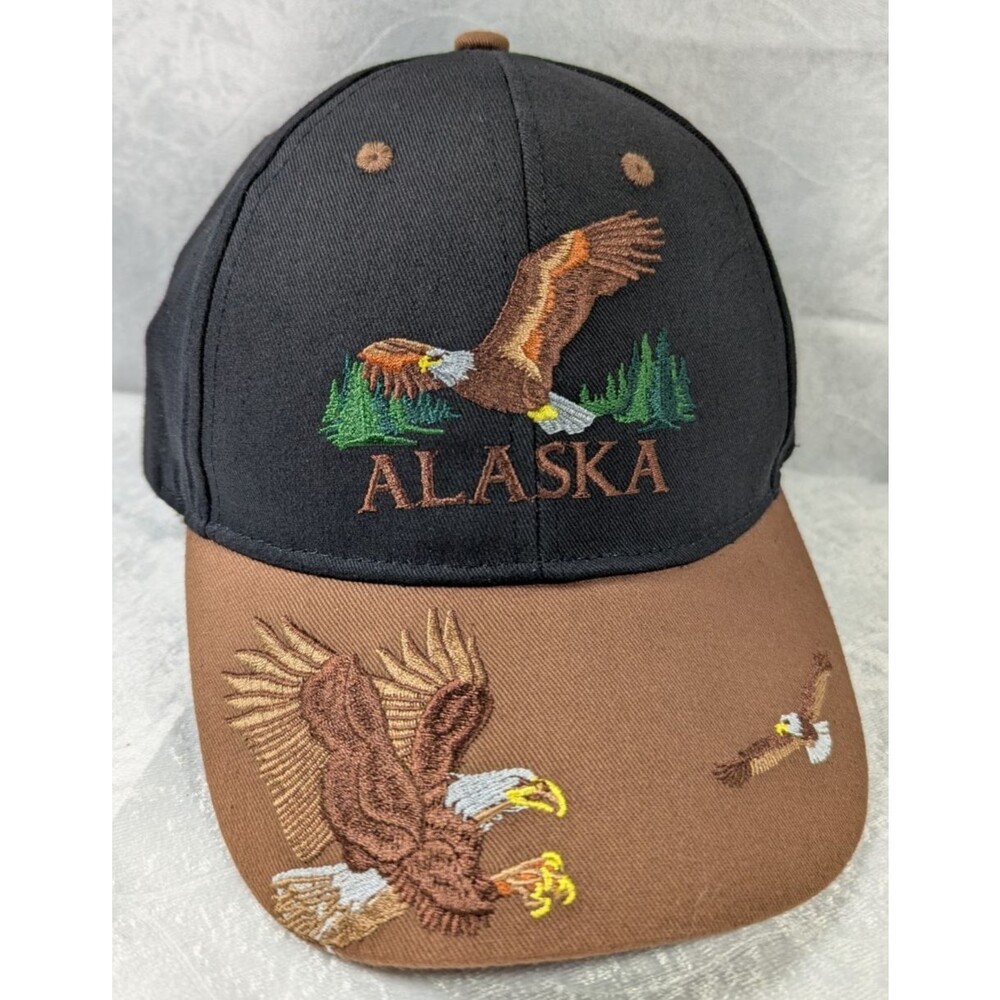 Alaska Bald Eagle Embroidered Hat Cap Black Brown Adjustable Souvenir